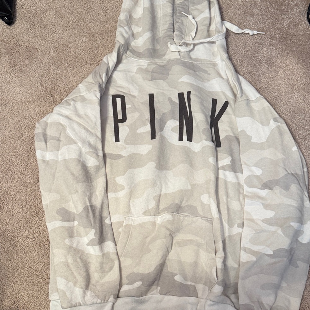 PINK Victoria Secret Camouflage Hoodie with Black Lettering